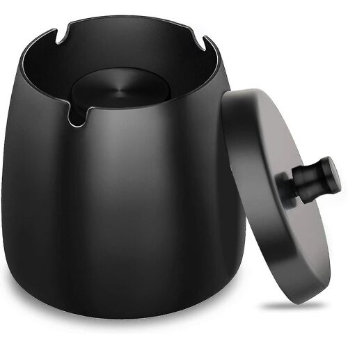 Cendrier en acier inoxydable avec couvercle pour les restes de cigarettes (noir)