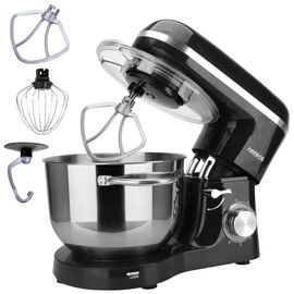 AREBOS Robot de Cuisine 1500W 6L Acier inoxydable-Bol mélangeur 6 étapes NoirRobot Pâtissier Professionnel 1500W | Noir | Robot de Cuisine Multifonction avec Fouet, Batteur, Crochet | Bol d'Acier Inoxydable 6 Litres | 6 Vitesses | Fonction Pulse