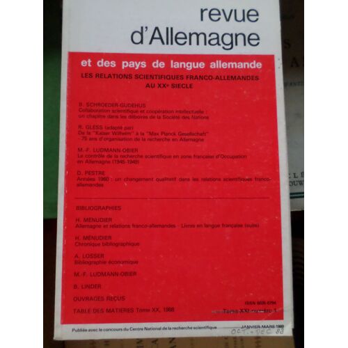 Revue D'allemagne Et Des Pays De Langue Allemande 1 - Les Relations Scientifiques Franco-Allemandes 