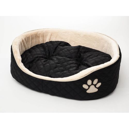 Corbeille Souple Matelassée Ovale, Coussin Amovible Réversible, 80 X 60 X 19 Cm Noir / Beige - Zamibo
