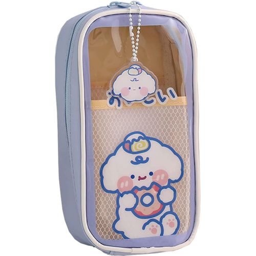Trousse À Crayons Transparente Kawaii Pour Filles, Esthétique Mignonne Lapin Ours Mignon, Grande (Chien Violet)