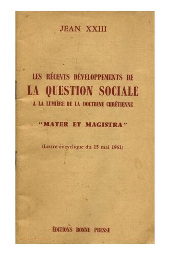Les Récents Développements De La Question Sociale À La... / Jean Xxiii /Réf20795