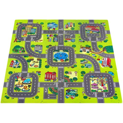 Moby-System Tapis Puzzle Pour Bébé 90 X 90 X 1 Cm - Tapis De Jeu 9 Pièces En Mousse Eva Sans Odeur Sans Polluants - Circuit Voiture