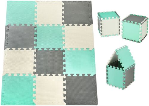 Moby-System Tapis De Puzzle Pour Bébé 120 X90 X 1,2 Cm - Grand Tapis De Jeu - 12 Pièces + Bords - Sans Odeur Sans Polluant - Vert
