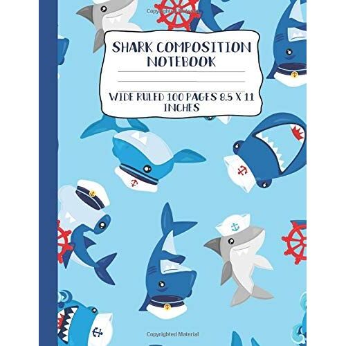 Shark Composition Notebook: Wide Ruled Paper For Kids - Cute Sharks In Light Blue