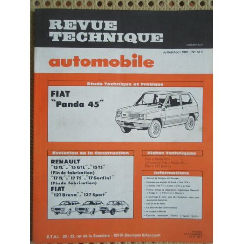 Revue Technique Automobile Fiat Panda 45 + Evol. Renault 15/17 + Evol. Fiat 127