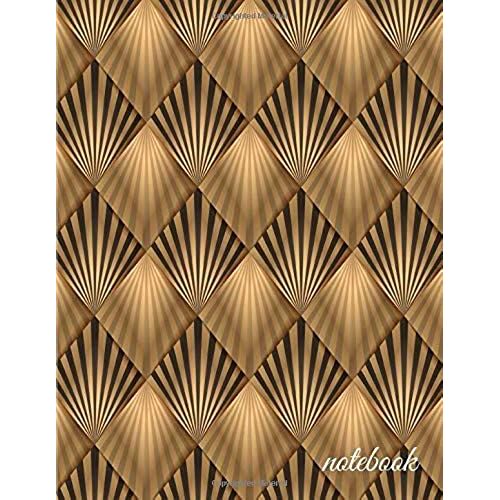 Notebook: Unruled Notebook | Art Deco Golden Geometric Tiles Soft Cover | Large (8.5 X 11 Inches) Letter Size | 100 Unlined Pages | Plain Glamour Notes