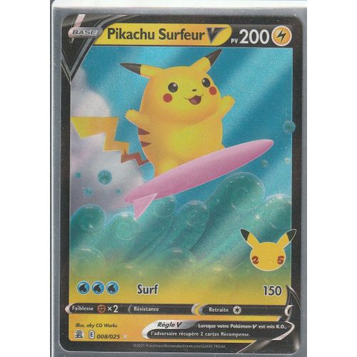 Carte Pokemon - Pikachu Surfeur V - 008/025 - Ultra-Rare - Édition Célébrations - 25 Ans - 2021 - V.F