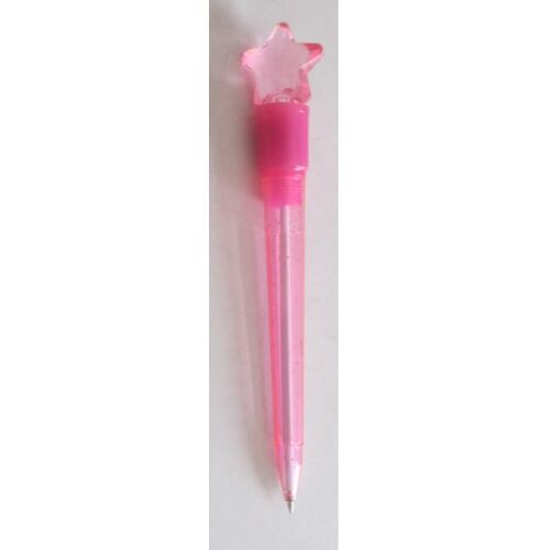 Stylo À Bille Original - Corps Transparent Rose Vif Pailleté Avec Au Bout Une Étoile Qui S'allume Quand On Écrit Avec - Objet De Fantaisie Pizza Paï - Article Vintage Datant De Plus De 10 Ans