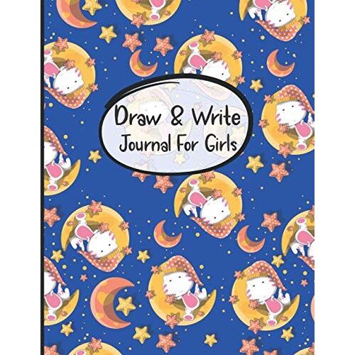 Draw And Write Journal For Girls: Awesome Inspirational And Creative Gift For Girls, Fun Book For Daily Diary Use, Learn To Write And Draw Journal For School Or Kindergarten - Cute Dino With Moon