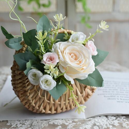 Mir à fleurs en saule tissé avec poignée portable, décoration de maison, rangement de cuisine, cadeau décoratif, fête de mariage, patients, fille
