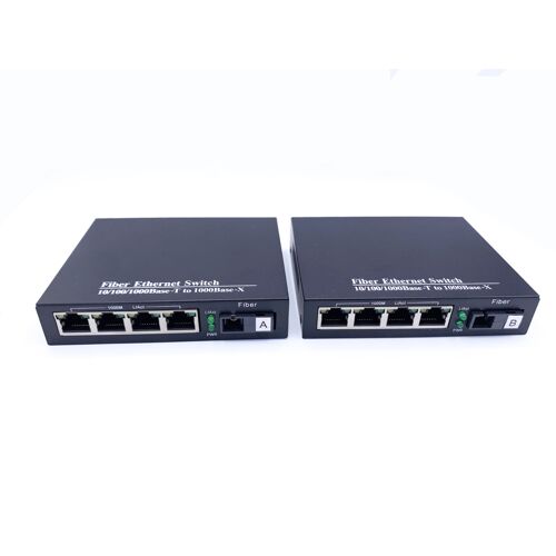 Elfcam® - Lot de 2 Convertisseur Fibre Ethernet, Convertisseur de Média SFP (mini-GBIC) Inclus, Jusqu(2 X 4 Ports RJ45)