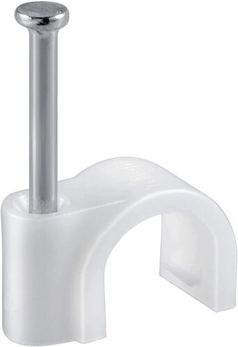 Elfcam® - 100 Pièces Clip de Câble Rond avec Clou en Acier, Taille: 4mm, Attache de Câble, pour Gestion de Câble à(100)