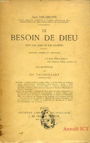 Le Besoin De Dieu Dans Les Ames Et Les Societes