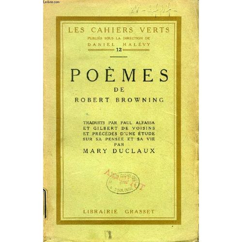 Poemes De Robert Browning (Les Cahiers Verts, 12)