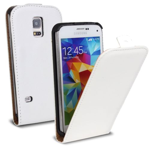 Caseink - Coque Housse Etui Flip A Clapet Samsung Galaxy S5 Mini (G800) Cuir Eco Vintage Blanc