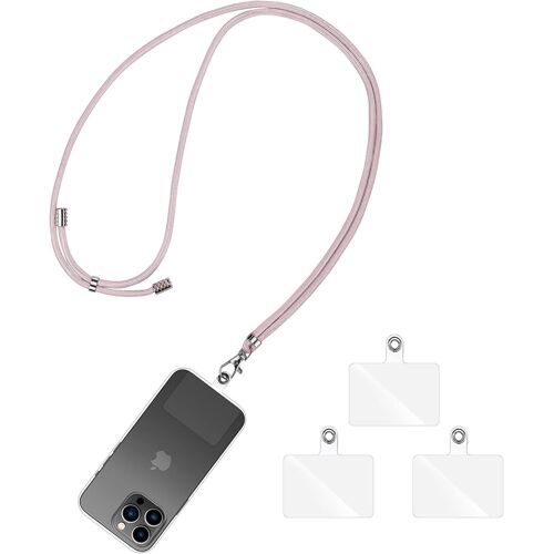 Cordon Telephone Portable, Tour De Cou Telephone Universelle Avec 3 Patchs, Laniere De Collier Compatible Avec La Plupart Des Coques Pour Smartphone, Or Rose