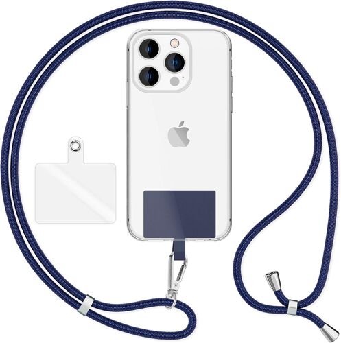 Lanière Universelle Pour Telephone Portable, Cordon Tour De Cou Pour Smartphone Etui, Porte Clef Chaine Réglable Avec Crochet Métallique E Carte, Sangle Pour Épaule, Couleur:Bleu Sombre