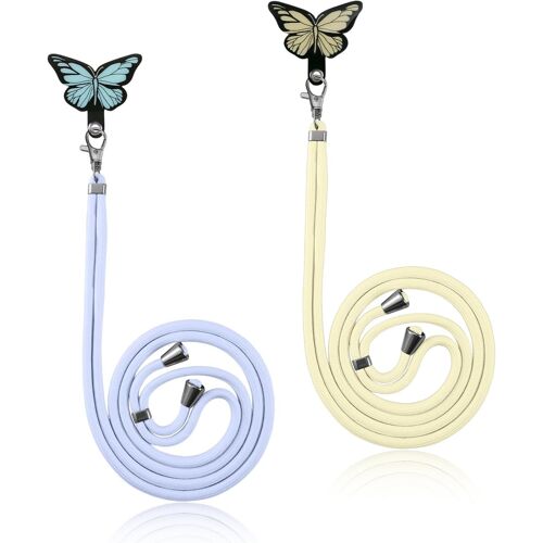 2 Pièces Tour De Cou Universelle Cordon De Collier Avec 2 Butterfly Patchs Pour Tous Les Smartphones Iphone Sumsung Xiaomi, Amovible En Nylon Pendentifs Collier De Longe Porteclés