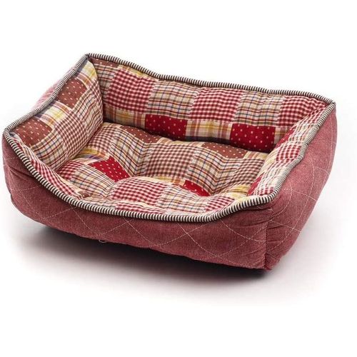 Panier Chien Chat Rectangulaire Patchwork 41 X 32 X 12cm, Vieux Rose