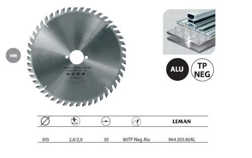 Leman - Lame de scie circulaire pour machines portatives 305x30x80z TP Neg Alu - 964.305.80AL