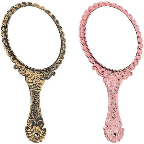 Kalanka-2 Pièces Rétro Miroir De Maquillage À Main - Poignée Motif Ovale Vintage, Outil De Beauté De Poche (Bronze, Or Rose) 