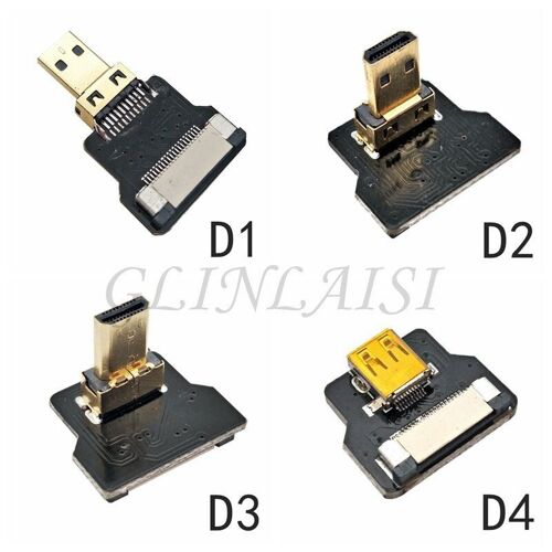 Adaptateur D Compatible micro HDMI, haut, bas et coudé à 90 degrés, ruban FPV 5cm 80cm, HD plat, pas de câble, connecteur 20 broches