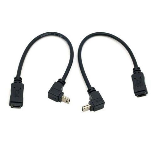 Câble d'extension Mini USB 5 broches mâle à Mini USB femelle, coudé à 90 degrés, 0.25m 25cm, 2 pièces
