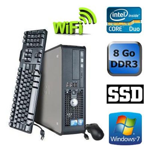 Dell Optiplex 780 SFF - Intel Core Duo E5300 / 2,60 Ghz - RAM 8 Go - SSD 240 Go - DVD - GigaBit Ethernet - Wifi - Windows 7 Professionnel