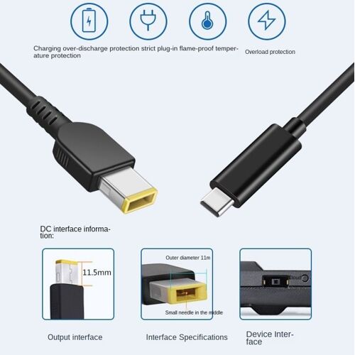 Câble USB type c PD 65W 20V pour chargeur d'ordinateur portable Lenovo ThinkPad, adaptateur de prise d'alimentation cc, 1.5m