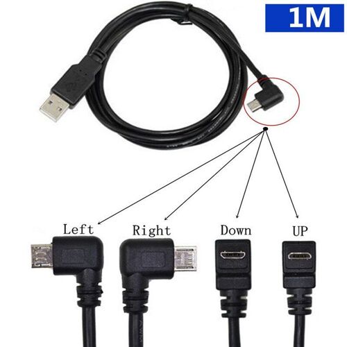 Adaptateur de câble micro USB mâle à USB 2.0 Type A mâle, 4 angles à 90 degrés, 0.25m 1m 1.5m
