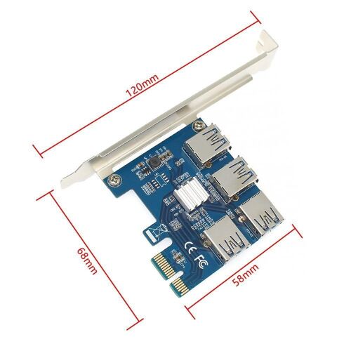 Adaptateur PCIe 1 à 4 pci express 16X slot Riser, carte PCI E 1X vers externe 4 PCI e USB 3.0, multiplicateur pour mineur de Bitcoin