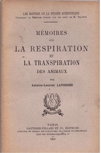 Memoires Sur La Respiration Et La Transpiration Des Animaux.