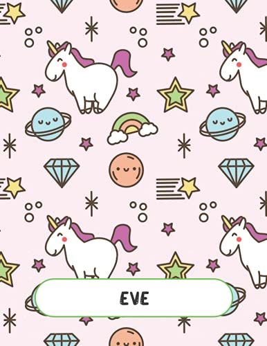 Eve: Unicorn Notebook Personal Name Wide Lined Rule Paper | Notebook Pink & Gold Stars Confetti Glitter For Writing Journal Or Diary Women & Girls ... Day 160 Pages Size 8.5x11inch | Matte Finish