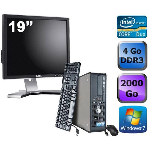 Dell Optiplex 780 SFF + Ecran 19'' - Intel Core Duo E5300 / 2.60 GHz - RAM 4 Go - HDD 2 To - DVD - GigaBit Ethernet - Windows 7 Professionnel