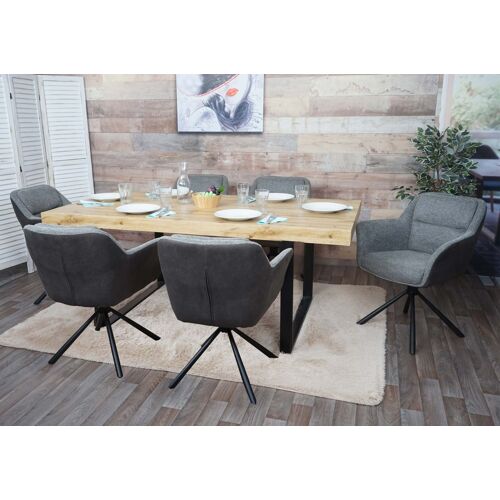 Lot de 6 chaises de salle à manger HWC-K33, chaise de cuisine, pivotante Auto-Position, tissu/textile   similicuir, gris-gris foncé