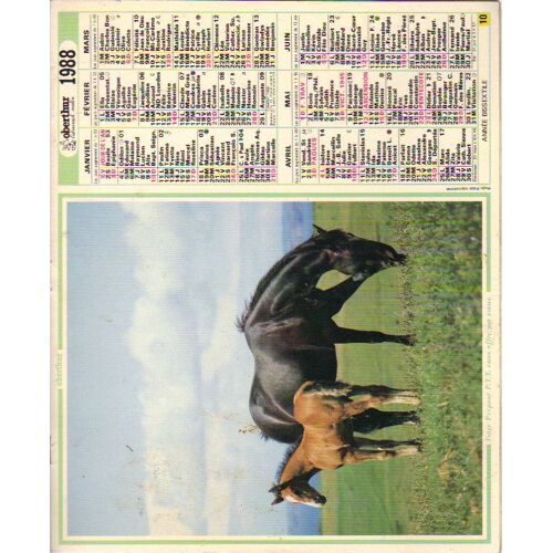 Calendrier 1988 Almanach Ptt Bouches Du Rhone / Chevaux / Chien