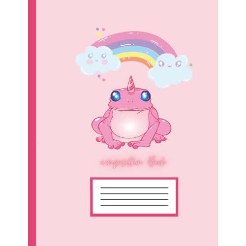 Composition Book: Magical Unicorn Pink Frog | College Ruled Lined Notebook | Kawaii Aesthetic Cute Journal For Kids & Teens, Girls, Boys