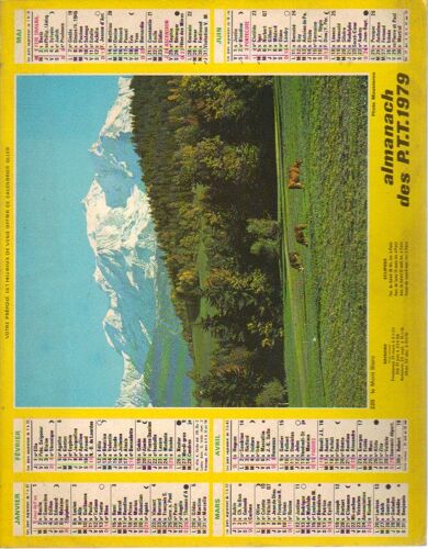 Calendrier 1979 Almanach Ptt Bouches Du Rhone / Monastere / Mont Blanc