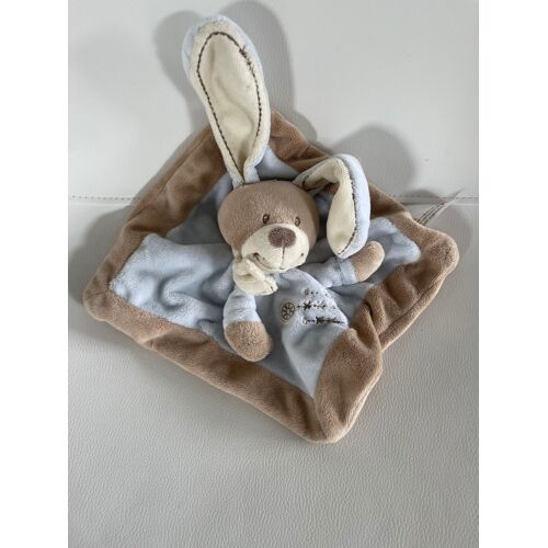 Doudou Peluche Lapin Beige Et Bleu Nicotoy