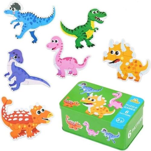 Jouet Puzzle en Bois pour Enfants,Jouets Montessori Enfant 1 2 3 4 Ans,Puzzle Bébés Dinosaure (6 Motifs)