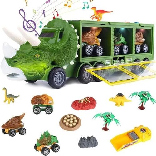 Dinosaure Jouet,Transporteur Voiture de Dinosaure avec Figurine Dinosaure et Lumières et Musique, Voitures de Stockage de Dinosaur
