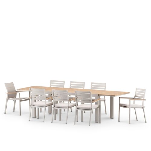 Set Table Jardin 300/200x100 Cm Et 6 Chaises Alum Beige Avec Coussin