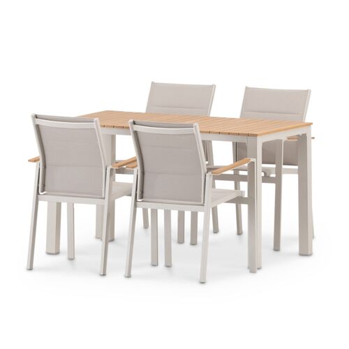 Set Jardin Table 130x70 Et 4 Chaises Textilène En Alum Beige
