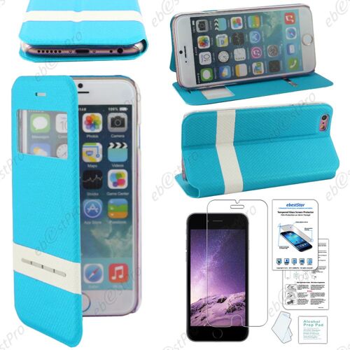 ebestStar ® Film Verre trempé + Housse Pochette Protection Coque Etui type S-View pour Apple iPhone 6 Plus écran 5,5", Couleur Bleu + Film Verre