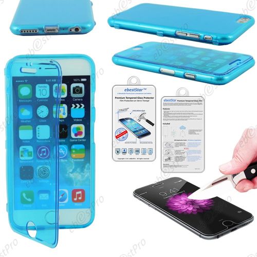 Ebeststar ® Film Verre Trempé +  Etui Portefeuille Rabattable Livre Housse Coque Silicone Gel Pour Apple Iphone 6 Plus Écran 5,5", Couleur Bleu + Film Verre