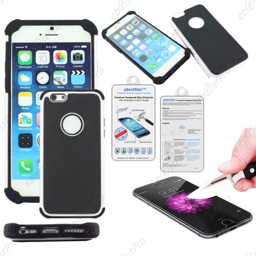 Ebeststar ® Film Verre Trempé + Deux Couches De Protection Etui Housse Coque Duo En Silicone Et Polycarbonate Pour Apple Iphone 6 Écran 4,7", Couleur Blanc + Film Verre