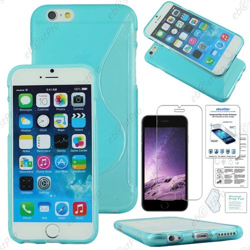 Ebeststar ® Film Verre Trempé + Etui Housse Coque S-Line Silicone Protection En Gel Pour Apple Iphone 6 Plus Écran 5,5", Couleur Bleu + Film Verre