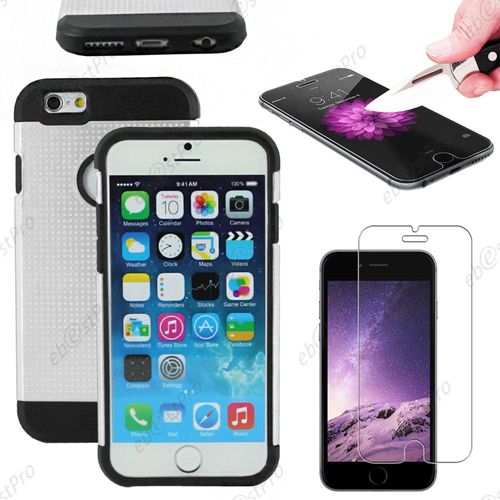 Ebeststar ® Film Verre Trempé + Deux Couches De Protection Coque Duo En Silicone Et Polycarbonate Etui Housse Pour Apple Iphone 6 Écran 4,7", Couleur Blanc + Film Verre