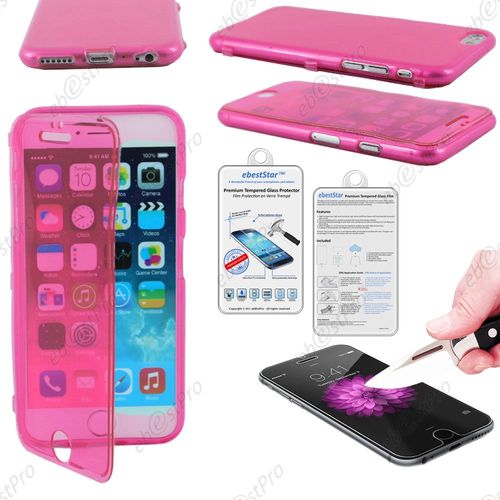 Ebeststar ® Film Verre Trempé +  Etui Portefeuille Rabattable Livre Housse Coque Silicone Gel Pour Apple Iphone 6 Plus Écran 5,5", Couleur Rose + Film Verre